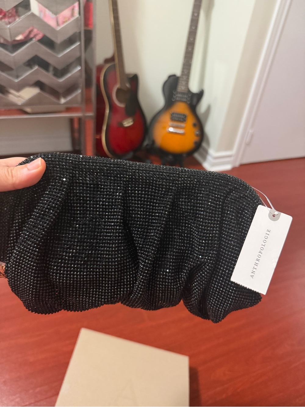 Anthropologie Black Beaded Evening Clutch